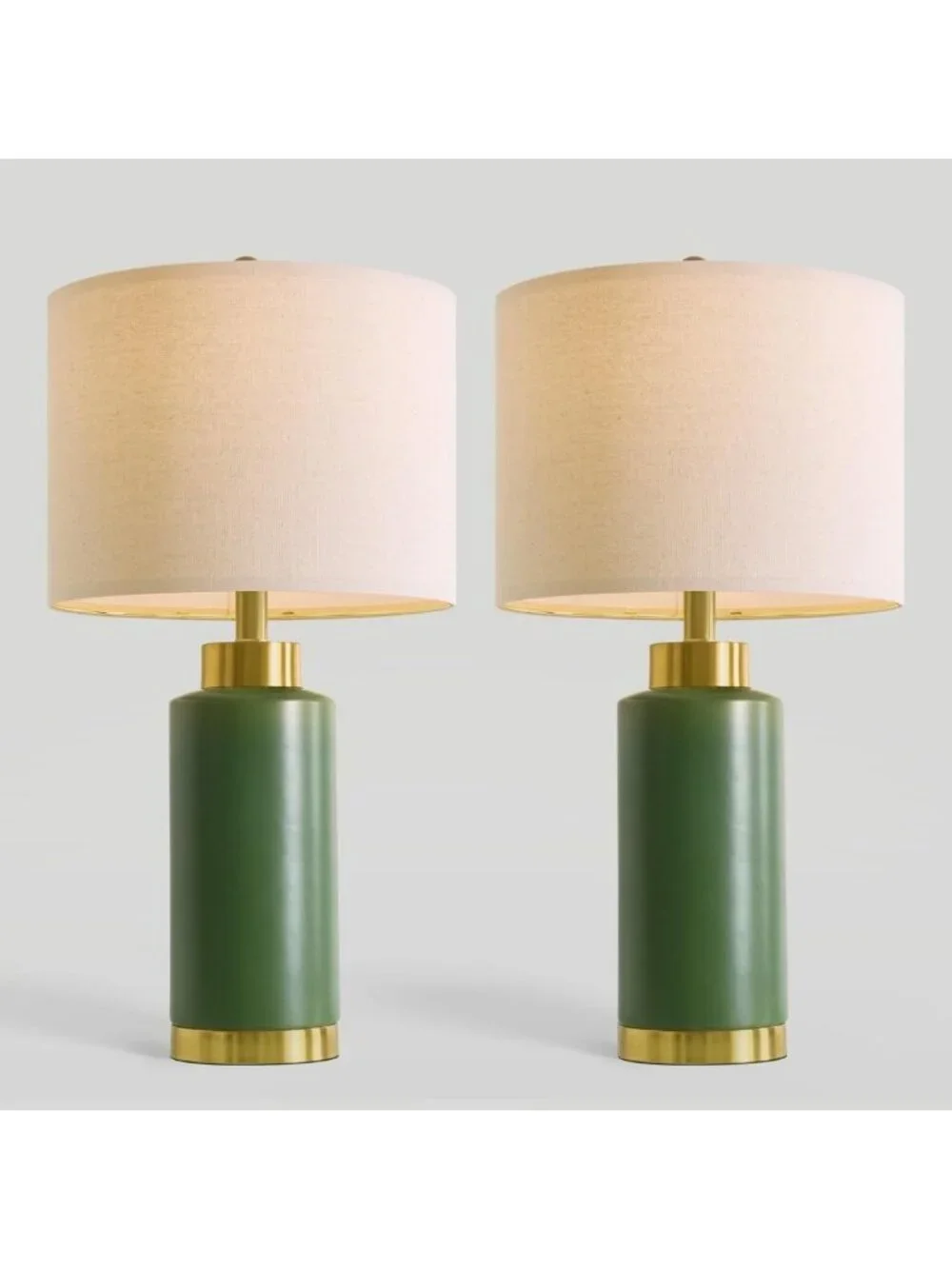 Set of 2 Modern Green Ceramic Table Lamps - Mid-Century Nightstand Lighting